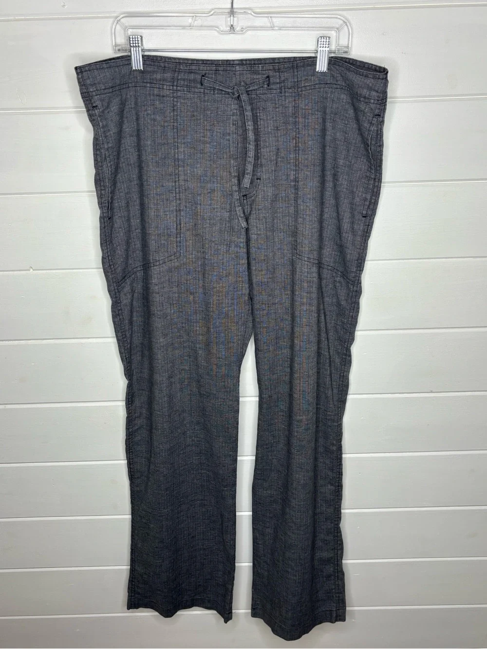 prAna Hemp Blend Drawstring Pants Women’s L Gray Wide Leg Outdoor Casual Yoga